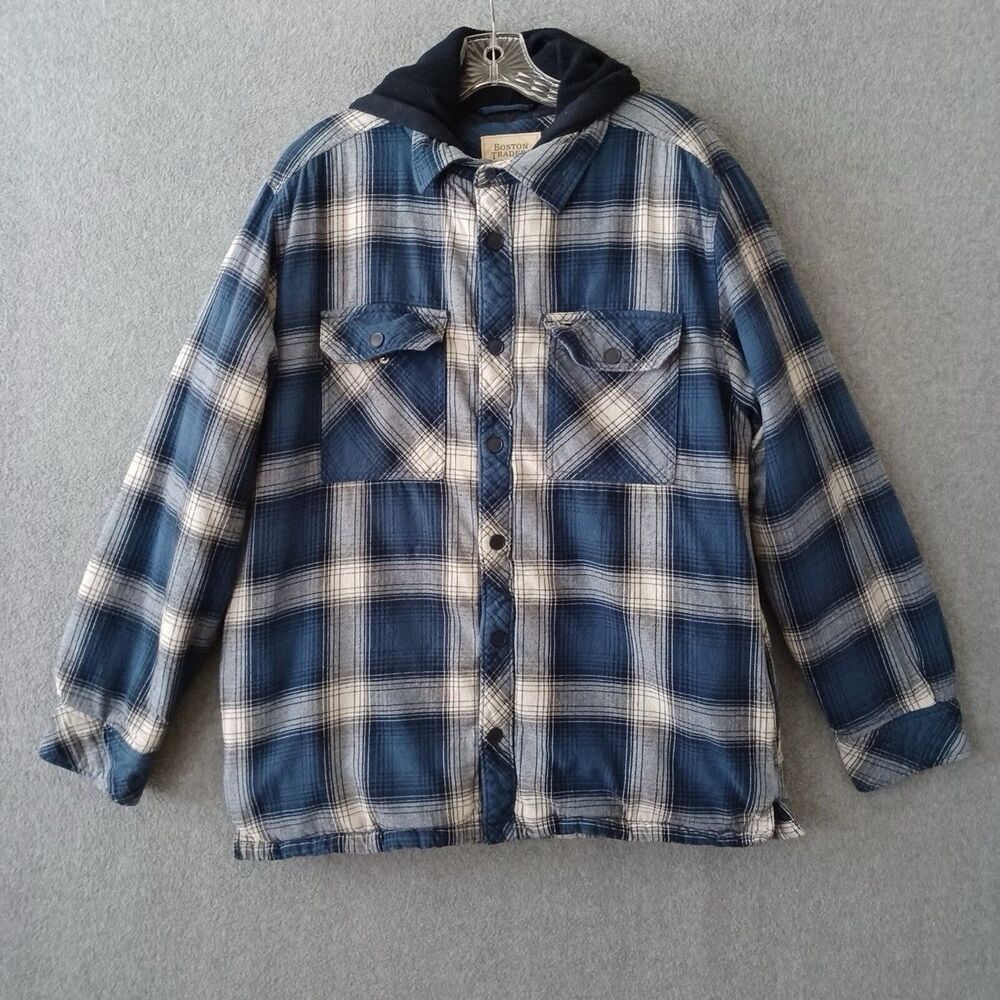 Boston Traders MEN'S Lined Plaid Flannel Shirt Jacket(BLUE M) GENTLY USED